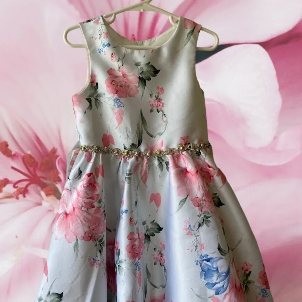 Rare Editions Floral Rhinestone Dress